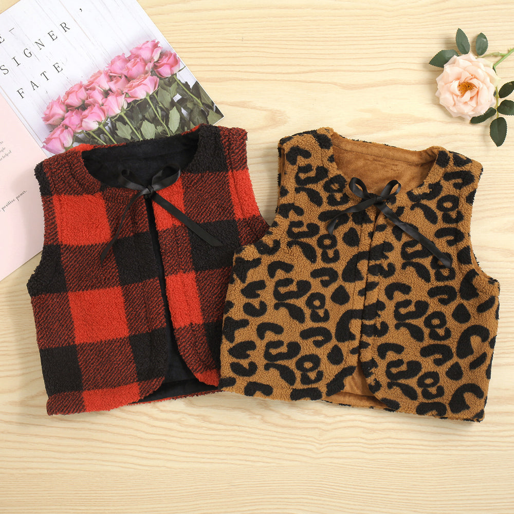 Baby Kid Unisex Leopard print Checked Vests Waistcoats Wholesale 220705261