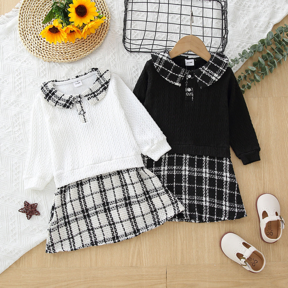 Baby Kid Girls Color-blocking Checked Dresses Wholesale 220705268