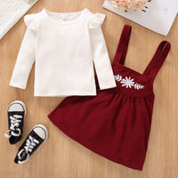 Load image into Gallery viewer, 2 Pieces Set Baby Kid Girls Solid Color Muslin&amp;Ribbed Tops Flower And Embroidered Dresses Wholesale 220705271
