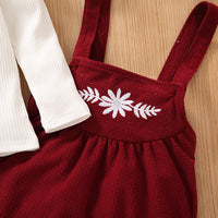 Load image into Gallery viewer, 2 Pieces Set Baby Kid Girls Solid Color Muslin&amp;Ribbed Tops Flower And Embroidered Dresses Wholesale 220705271
