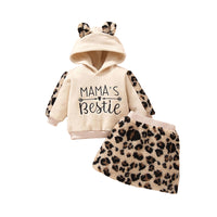 Load image into Gallery viewer, 2 Pieces Set Baby Kid Girls Letters Embroidered Hoodies Swearshirts And Leopard Skirts Wholesale 220705273
