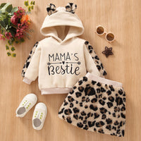Load image into Gallery viewer, 2 Pieces Set Baby Kid Girls Letters Embroidered Hoodies Swearshirts And Leopard Skirts Wholesale 220705273
