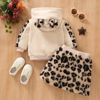 Load image into Gallery viewer, 2 Pieces Set Baby Kid Girls Letters Embroidered Hoodies Swearshirts And Leopard Skirts Wholesale 220705273
