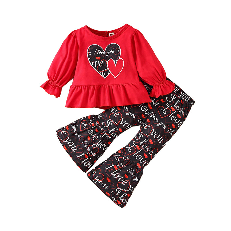 2 Pieces Set Baby Kid Girls Love heart Cartoon Print Tops Letters And Leopard Pants Wholesale 220705279