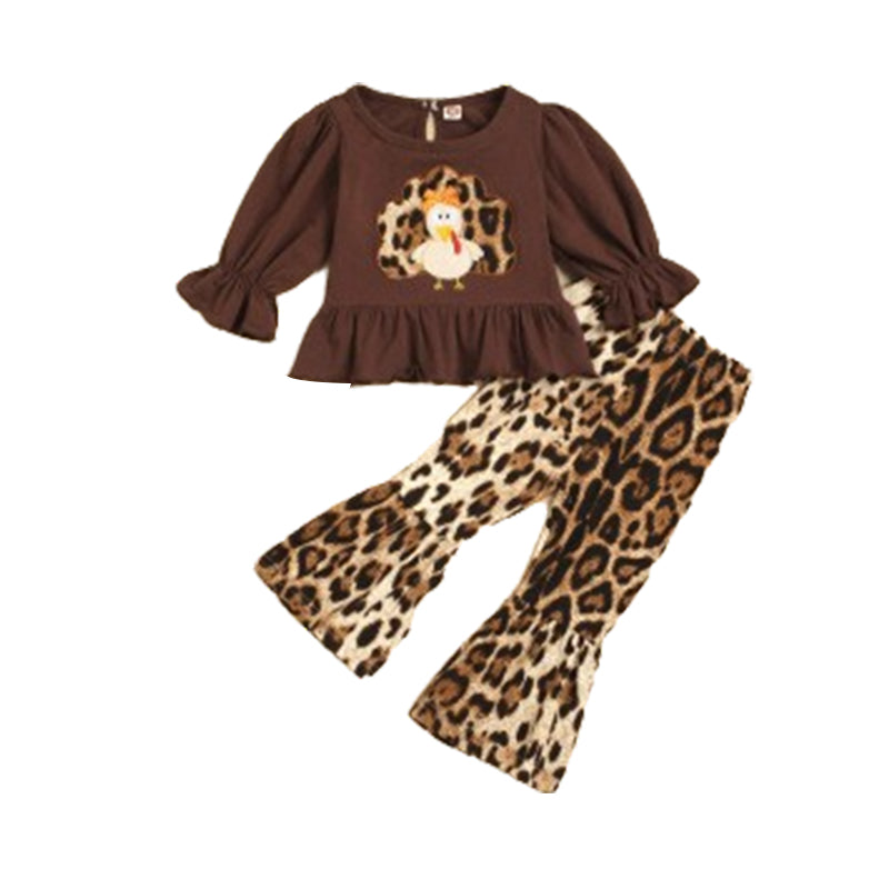 2 Pieces Set Baby Kid Girls Love heart Cartoon Print Tops Letters And Leopard Pants Wholesale 220705279