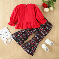 Load image into Gallery viewer, 2 Pieces Set Baby Kid Girls Love heart Cartoon Print Tops Letters And Leopard Pants Wholesale 220705279
