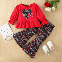 Load image into Gallery viewer, 2 Pieces Set Baby Kid Girls Love heart Cartoon Print Tops Letters And Leopard Pants Wholesale 220705279
