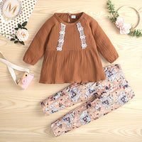 Load image into Gallery viewer, 2 Pieces Set Baby Kid Girls Lace Print Tops And Flower Pants Wholesale 220705308
