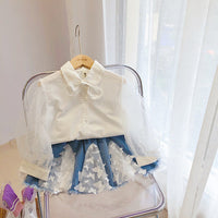 Load image into Gallery viewer, 2 Pieces Set Baby Kid Girls Bow Lace Tops And Embroidered Skirts Wholesale 220707125
