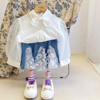 Load image into Gallery viewer, 2 Pieces Set Baby Kid Girls Bow Lace Tops And Embroidered Skirts Wholesale 220707125
