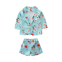 Load image into Gallery viewer, 2 Pieces Set Baby Kid Girls Flower Print Blazers And Shorts Wholesale 220711161
