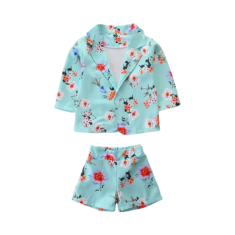 2 Pieces Set Baby Kid Girls Flower Print Blazers And Shorts Wholesale 220711161