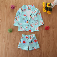 Load image into Gallery viewer, 2 Pieces Set Baby Kid Girls Flower Print Blazers And Shorts Wholesale 220711161
