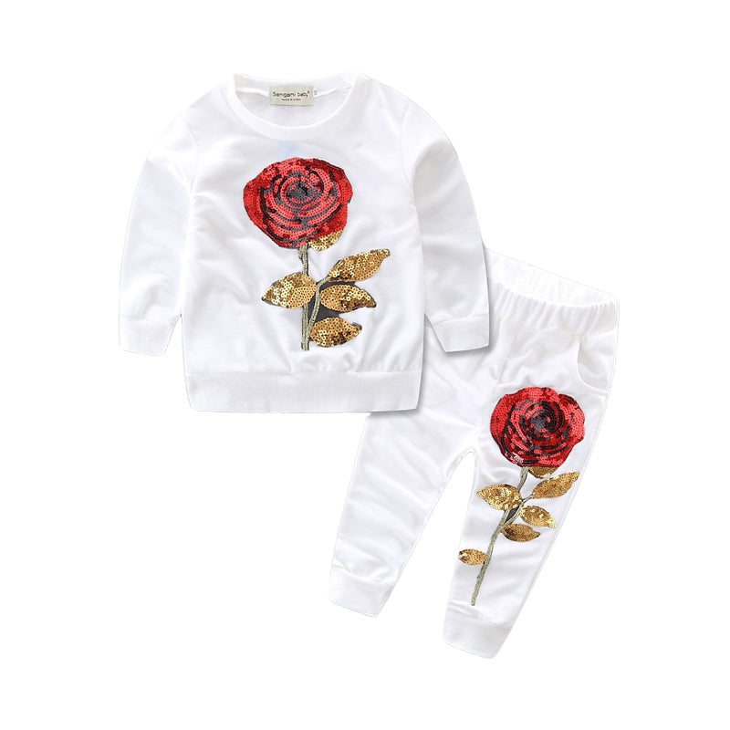 2 Pieces Set Baby Kid Girls Flower Print Hoodies Swearshirts And Pants Wholesale 22071120