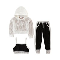 Load image into Gallery viewer, 3 Pieces Set Baby Kid Girls Solid Color Tank Tops Hoodies Swearshirts And Camo Pants Wholesale 220711200
