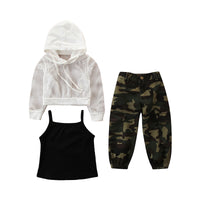 Load image into Gallery viewer, 3 Pieces Set Baby Kid Girls Solid Color Tank Tops Hoodies Swearshirts And Camo Pants Wholesale 220711200
