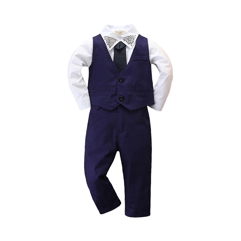 3 Pieces Set Kid Boys Birthday Party Bow Shirts Solid Color Vests Waistcoats And Pants Wholesale 22071121