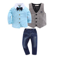 Load image into Gallery viewer, 3 Pieces Set Kid Boys Birthday Party Bow Shirts Solid Color Vests Waistcoats And Pants Wholesale 22071121
