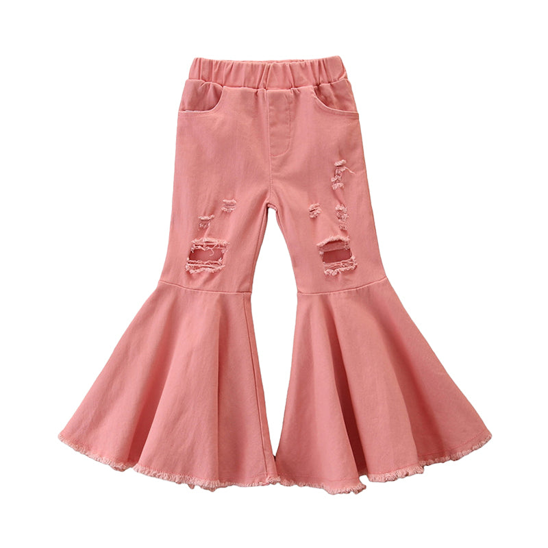 Baby Kid Girls Solid Color Ripped Pants Wholesale 220711215