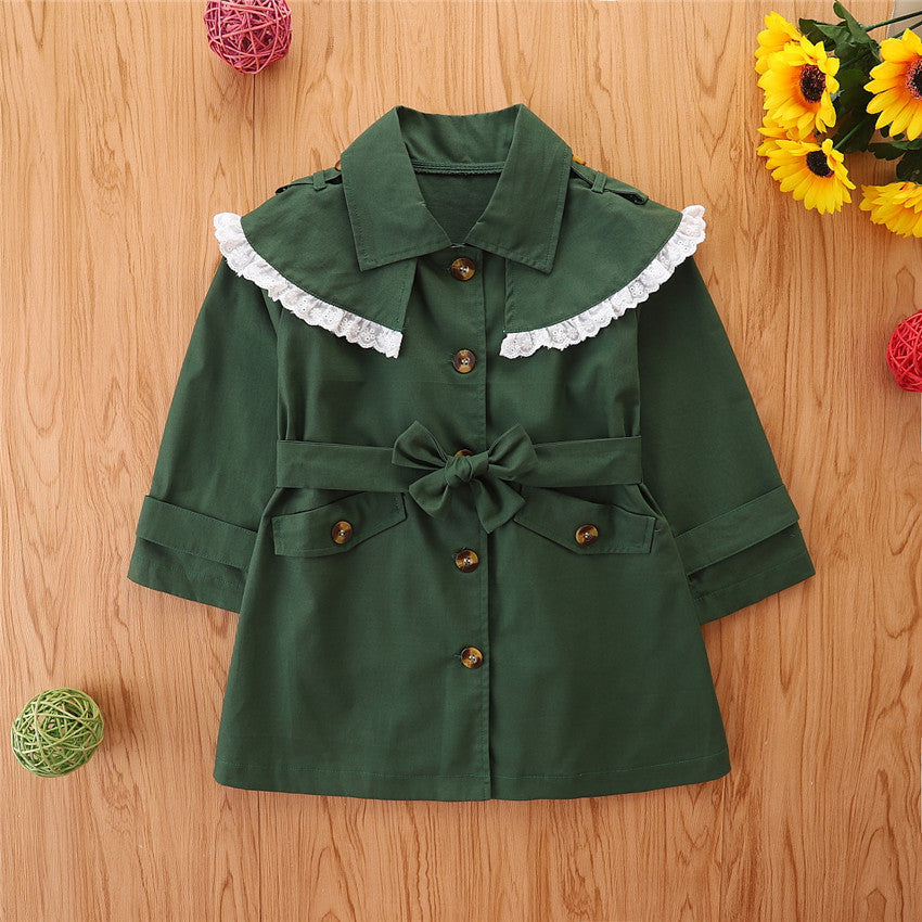 Kid Girls Solid Color Ribbon Coats Wholesale 220711268