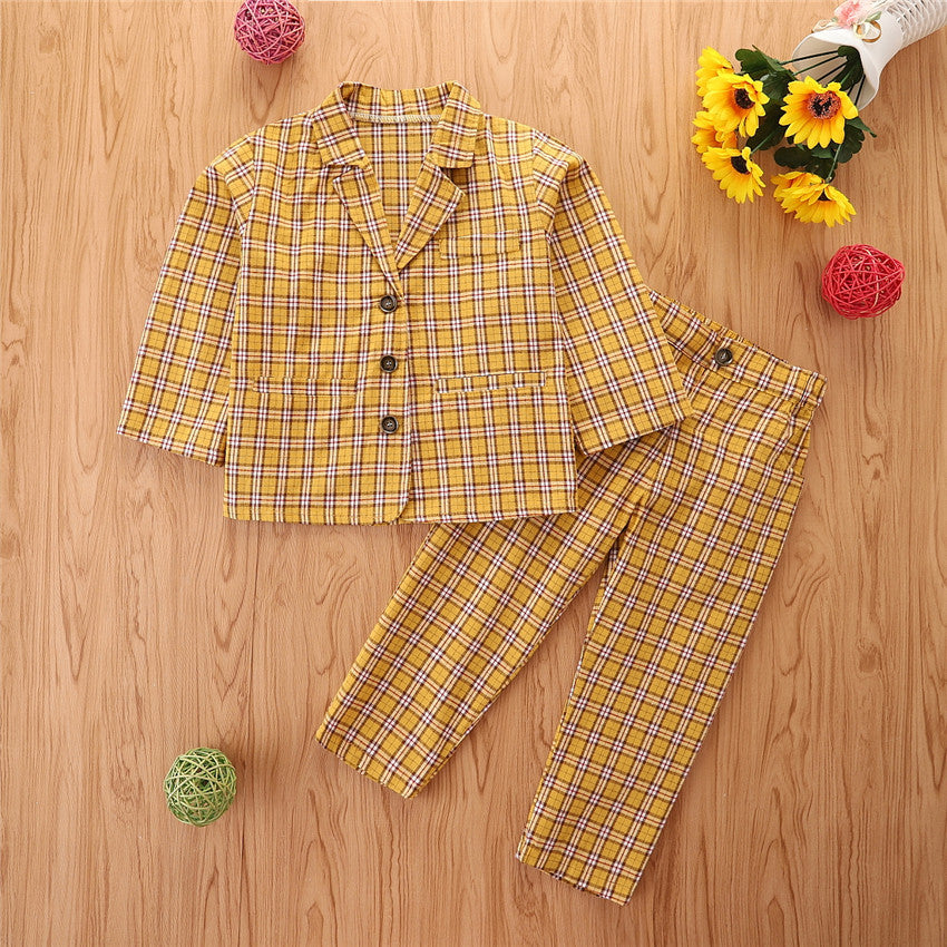 2 Pieces Set Baby Kid Girls Checked Blazers And Pants Suits Wholesale 220711276