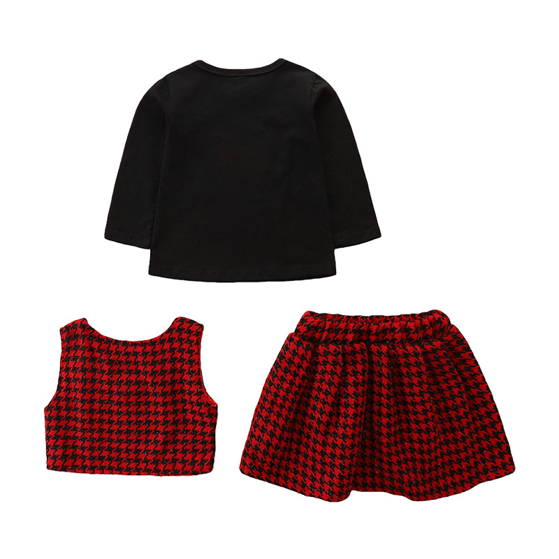 3 Pieces Set Baby Kid Girls Houndstooth Vests Waistcoats Solid Color Blouses And Shorts Wholesale 220711294