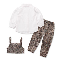 Load image into Gallery viewer, 3 Pieces Set Baby Kid Girls Solid Color Blouses Leopard Tank Tops And Pants Wholesale 220711297
