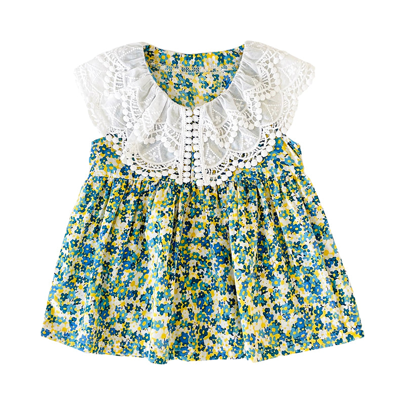 Baby Kid Girls Flower Lace Print Dresses Wholesale 220711432