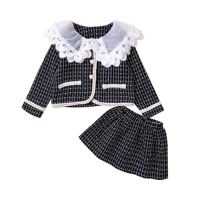 2 Pieces Set Baby Kid Girls Checked Jackets Outwears And Skirts Wholesale 220711479