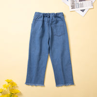 Load image into Gallery viewer, 2 Pieces Set Baby Kid Girls Solid Color Polka dots Muslin&amp;Ribbed Tops And Ripped Jeans Wholesale 220711488
