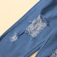 Load image into Gallery viewer, 2 Pieces Set Baby Kid Girls Solid Color Polka dots Muslin&amp;Ribbed Tops And Ripped Jeans Wholesale 220711488
