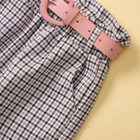 Load image into Gallery viewer, 2 Pieces Set Baby Kid Girls Solid Color Muslin&amp;Ribbed Tops And Checked Pants Wholesale 220711489
