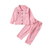 Load image into Gallery viewer, 2 Pieces Set Baby Kid Girls Solid Color Jackets Outwears And Ripped Pants Wholesale 220711504
