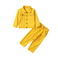 Load image into Gallery viewer, 2 Pieces Set Baby Kid Girls Solid Color Jackets Outwears And Ripped Pants Wholesale 220711504
