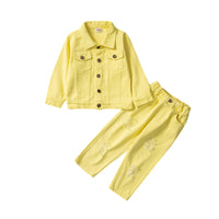 Load image into Gallery viewer, 2 Pieces Set Baby Kid Girls Solid Color Jackets Outwears And Ripped Pants Wholesale 220711504
