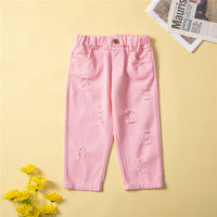 Load image into Gallery viewer, 2 Pieces Set Baby Kid Girls Solid Color Jackets Outwears And Ripped Pants Wholesale 220711504
