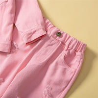 Load image into Gallery viewer, 2 Pieces Set Baby Kid Girls Solid Color Jackets Outwears And Ripped Pants Wholesale 220711504
