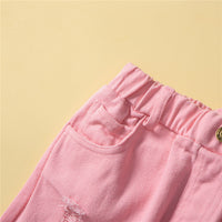 Load image into Gallery viewer, 2 Pieces Set Baby Kid Girls Solid Color Jackets Outwears And Ripped Pants Wholesale 220711504
