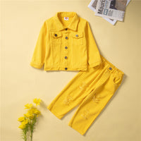 Load image into Gallery viewer, 2 Pieces Set Baby Kid Girls Solid Color Jackets Outwears And Ripped Pants Wholesale 220711504
