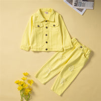 Load image into Gallery viewer, 2 Pieces Set Baby Kid Girls Solid Color Jackets Outwears And Ripped Pants Wholesale 220711504
