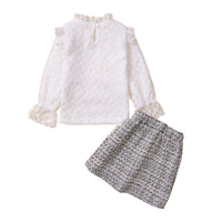 Load image into Gallery viewer, 2 Pieces Set Baby Kid Girls Flower Lace Solid Color Tops And Checked Skirts Wholesale 220711505
