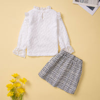Load image into Gallery viewer, 2 Pieces Set Baby Kid Girls Flower Lace Solid Color Tops And Checked Skirts Wholesale 220711505
