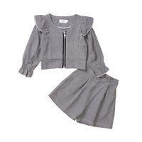 Load image into Gallery viewer, 2 Pieces Set Baby Kid Girls Houndstooth Print Jackets&amp;Outwears And Shorts Wholesale 220711511
