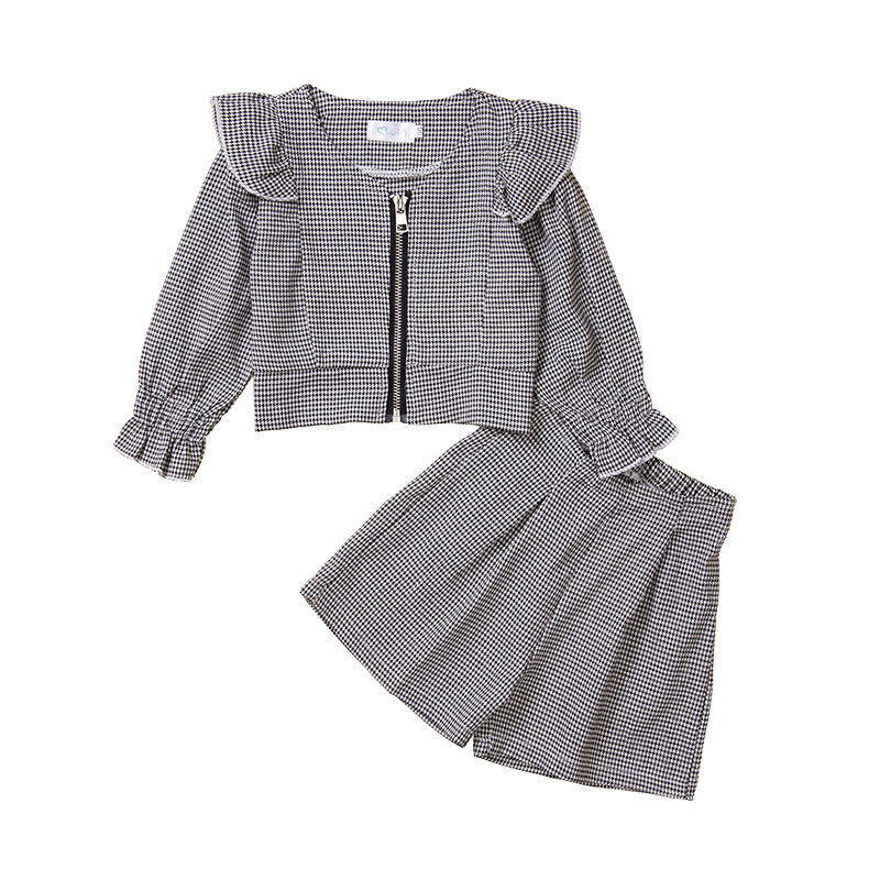 2 Pieces Set Baby Kid Girls Houndstooth Print Jackets&Outwears And Shorts Wholesale 220711511