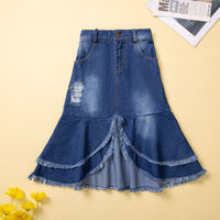 Load image into Gallery viewer, 2 Pieces Set Baby Kid Girls Solid Color Muslin&amp;Ribbed Tops And Ripped Skirts Wholesale 220711514
