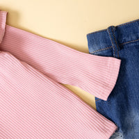 Load image into Gallery viewer, 2 Pieces Set Baby Kid Girls Solid Color Muslin&amp;Ribbed Tops And Ripped Skirts Wholesale 220711514
