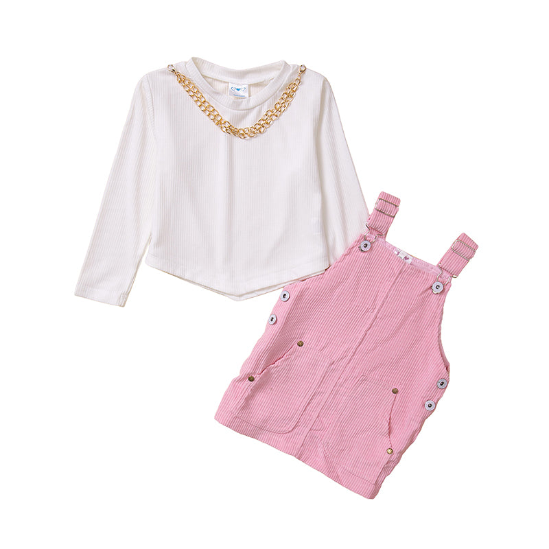 2 Pieces Set Baby Kid Girls Solid Color Muslin&Ribbed Tops And Dresses Wholesale 220711515