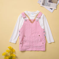 Load image into Gallery viewer, 2 Pieces Set Baby Kid Girls Solid Color Muslin&amp;Ribbed Tops And Dresses Wholesale 220711515
