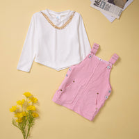 Load image into Gallery viewer, 2 Pieces Set Baby Kid Girls Solid Color Muslin&amp;Ribbed Tops And Dresses Wholesale 220711515
