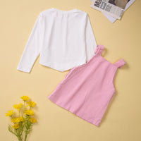 Load image into Gallery viewer, 2 Pieces Set Baby Kid Girls Solid Color Muslin&amp;Ribbed Tops And Dresses Wholesale 220711515
